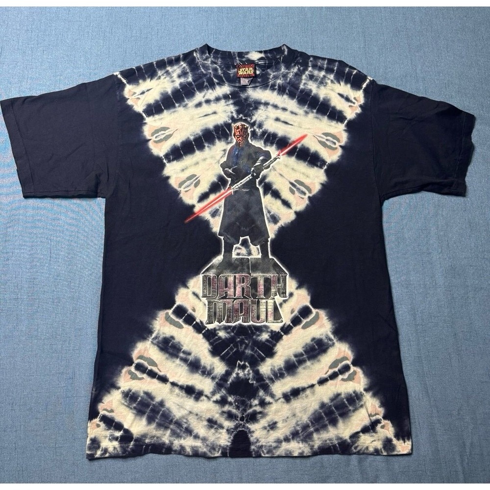 Vintage Star Wars Darth Maul T-Shirt Lightsaber Lightning Tie Dye L 90s